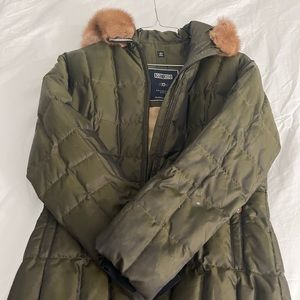 Luxury Post Card Green Jacket with Mink Fur Hood, Size 6